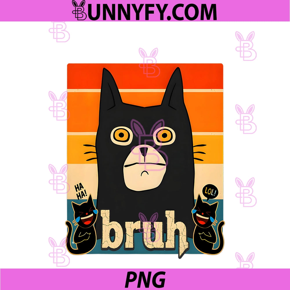 Bruh PNG, Funny Black Cat Retro Meme Style PNG