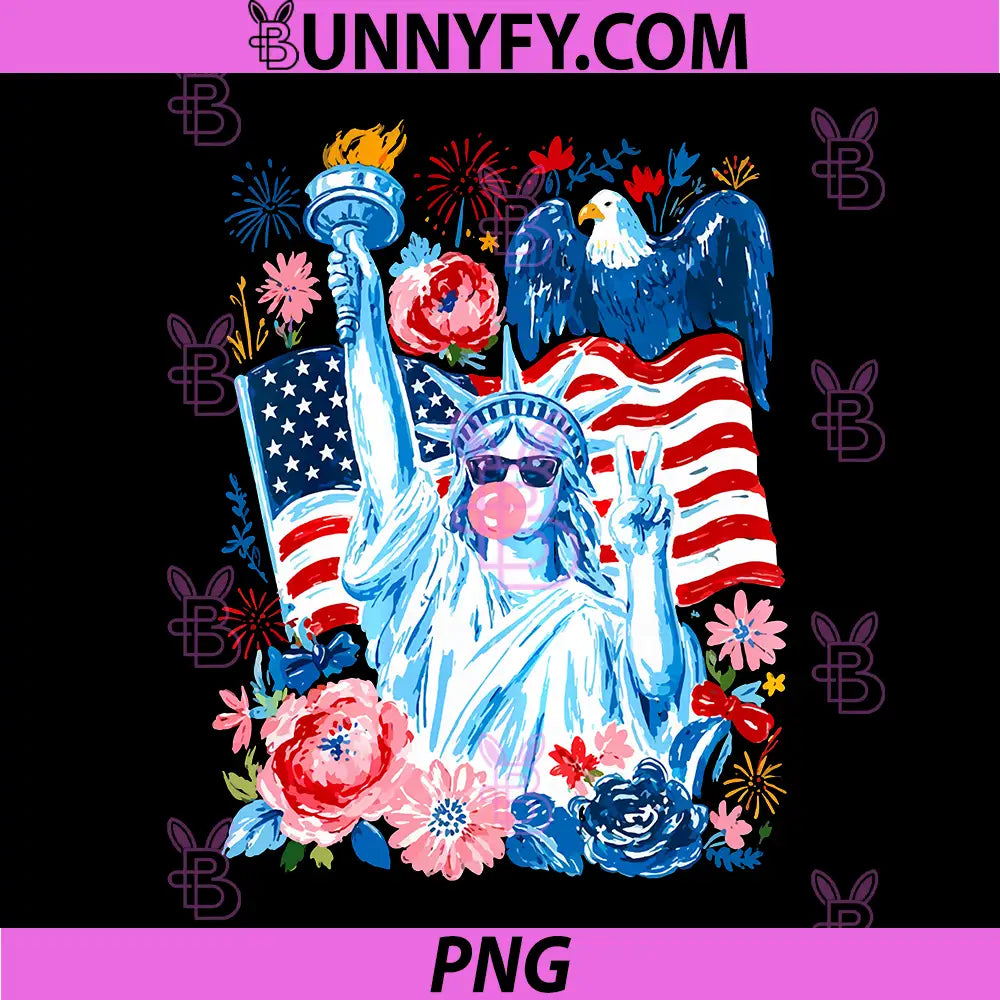 Brushstroke Statue of Liberty PNG, Blowing Bubble Gum 4th of July PNG