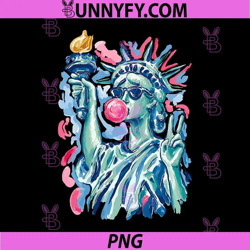 Brushstroke Statue of Liberty Blowing PNG, Bubble Gum 4th of July PNG