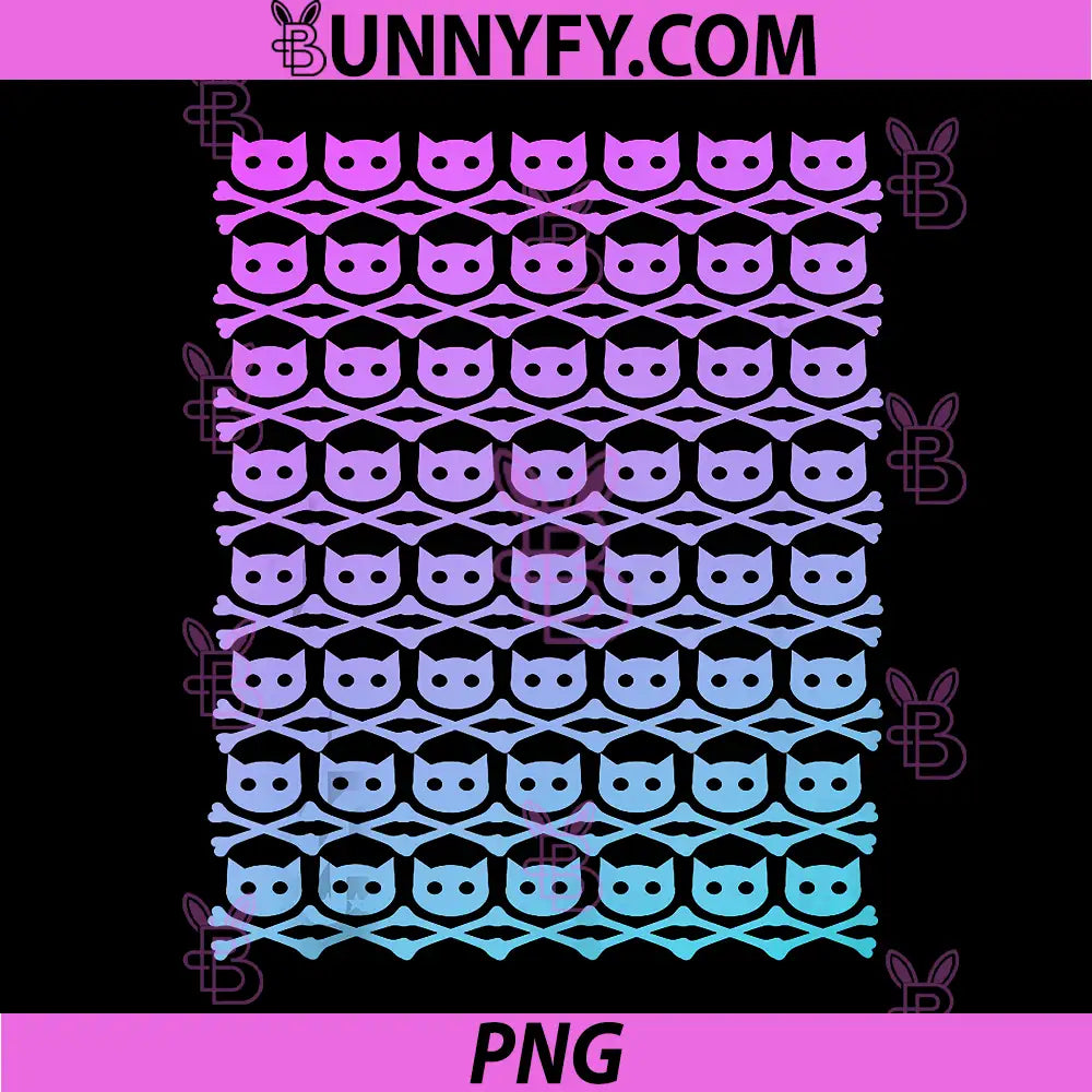 Cat Skull Pattern Gradient Pink Blue PNG, All Over Cat Skull PNG