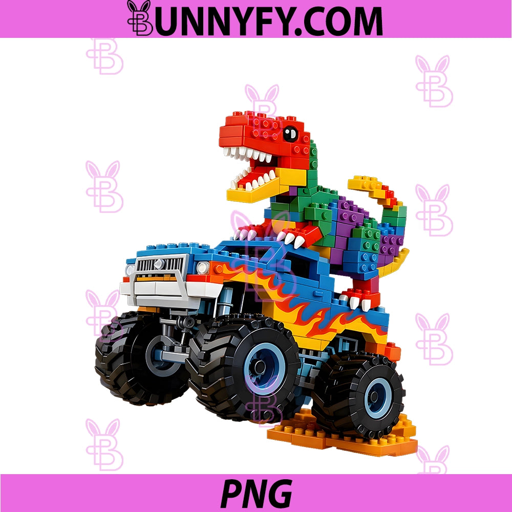 Building Bricks Monster Truck PNG, Dinosaur Gifts PNG