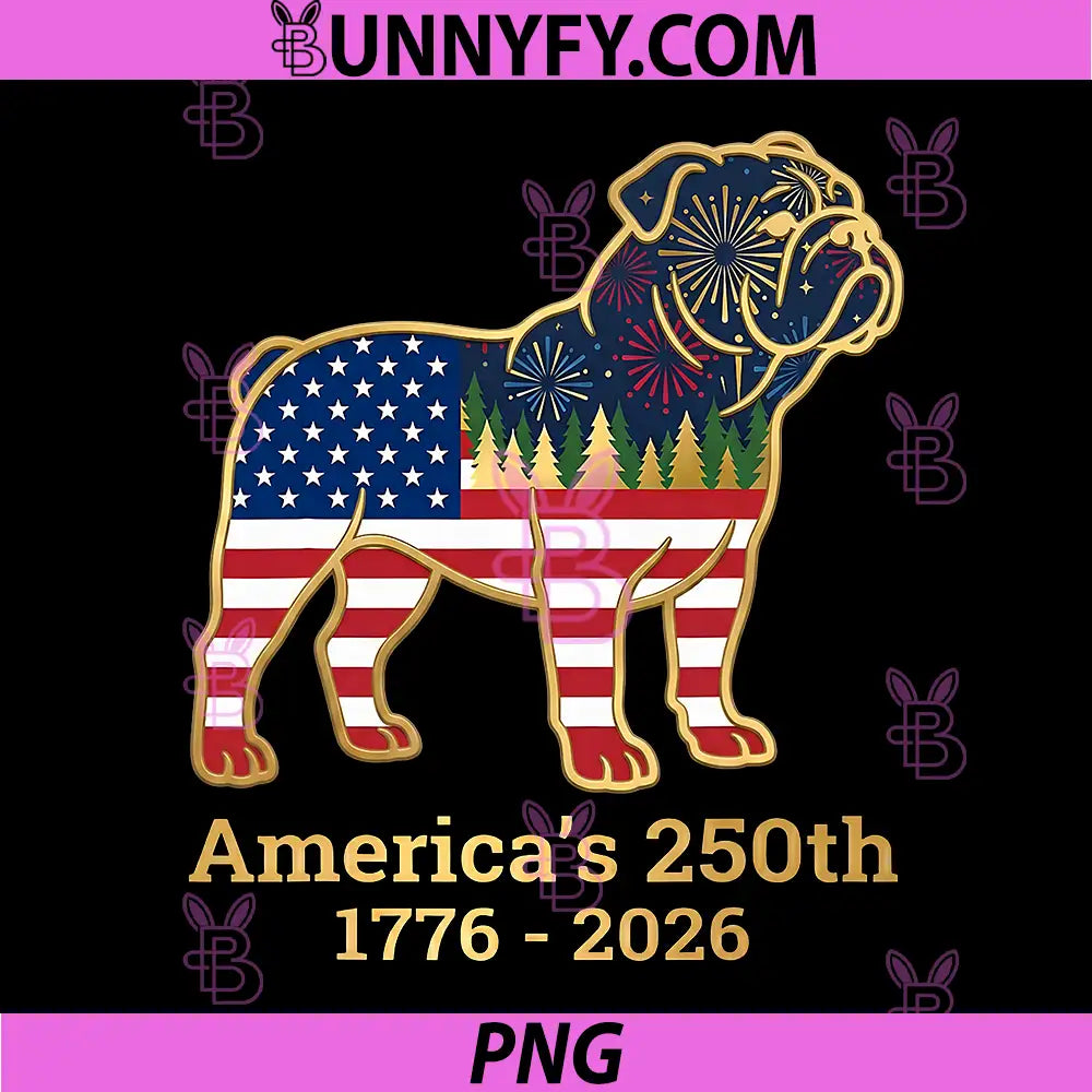 Bulldog Americas 250th Patriotic PNG, Dog Fireworks 4TH July PNG