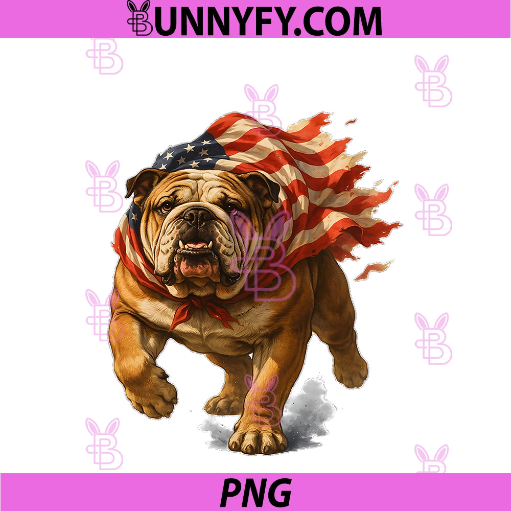 Bulldog with American Flag PNG, Cape Patriotic Dog July 4th PNG