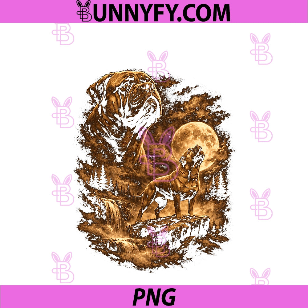 Bullmastiff Howling Moon Dog PNG, Fantasy Forrest Wilderness PNG