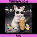 Bunny Drinking Iced Coffee PNG, Funny Easter Egg Rabbit PNG