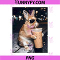 Cool Bunny Drinking Iced Coffee With Sunglasses PNG, Funny Rabbit Coffee Lover PNG