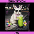 Bunny Drinking Matcha Latte PNG, Iced Coffee Easter Eggs Rabbit PNG