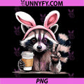 Bunny Raccoon Drinking Iced Coffee PNG, Easter Day Animal Meme PNG