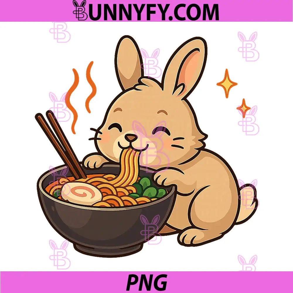 Bunny with Noodles PNG, Ramen Kawaii Bunny PNG