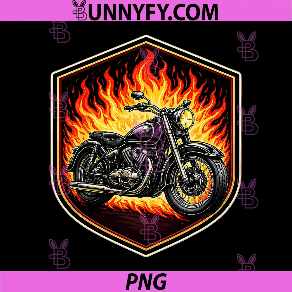 Burning Classic Motorcycle in Flames PNG, Motorbike Lover Biker PNG