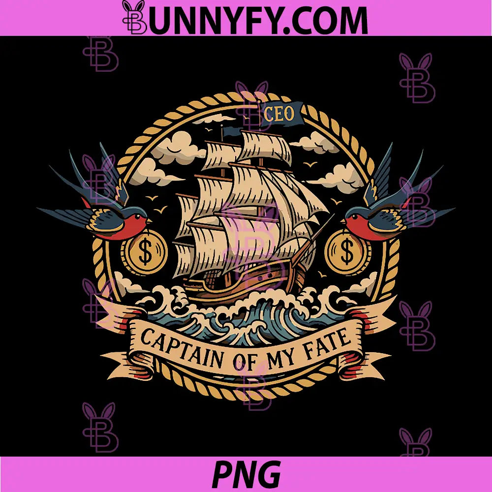 Captain Of My Fate CEO Ship PNG, Entrepreneur Leader Vintage Nautical Art PNG