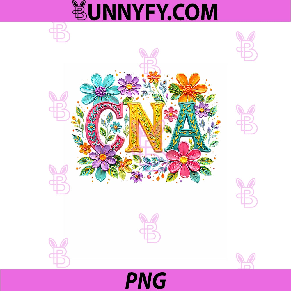 CNA Floral Letters Nurse PNG, Aide Healthcare Design PNG
