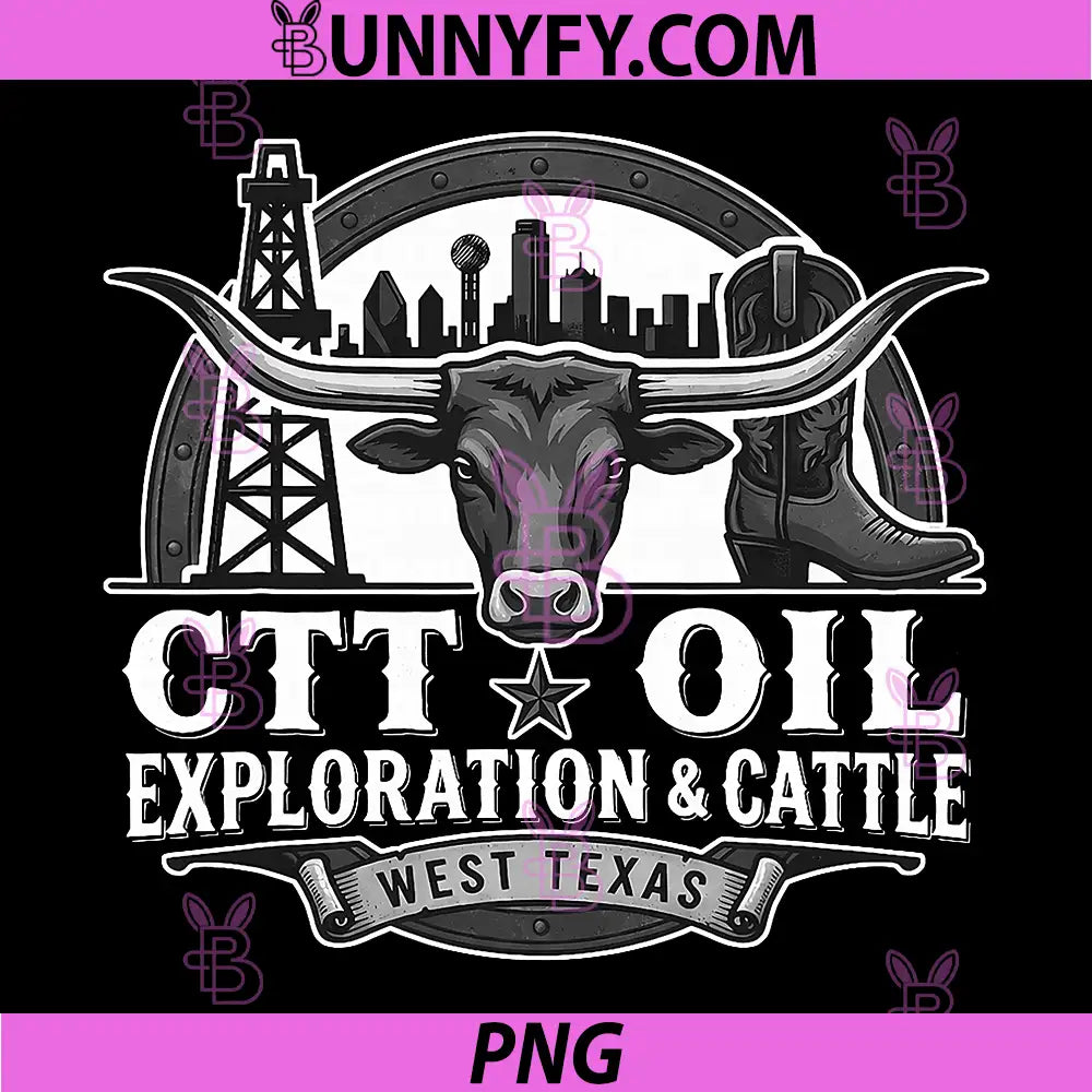 CTT Texas Oil Rig And Cattle Logo PNG, Est 2026 Cowboy Ranch Art PNG