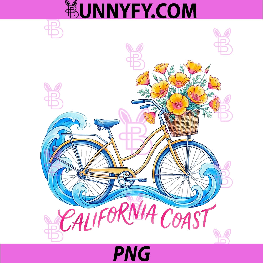 California Coast PNG, Watercolor Beach Cruiser Bicycle Aesthetic PNG