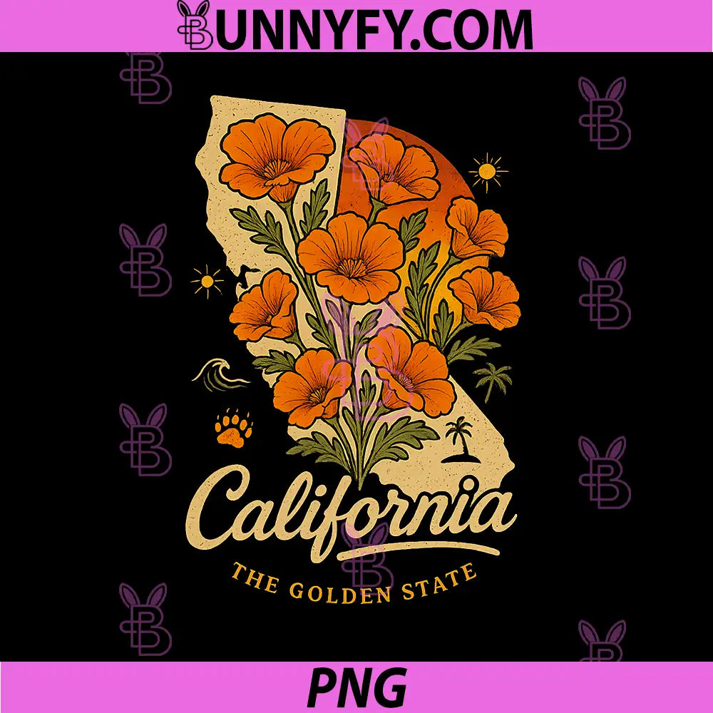 California Poppy Flower PNG, Vintage The Golden State Retro PNG