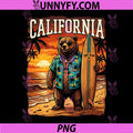 California Retro Bear Surfing PNG, California Beach Sunset Summer PNG