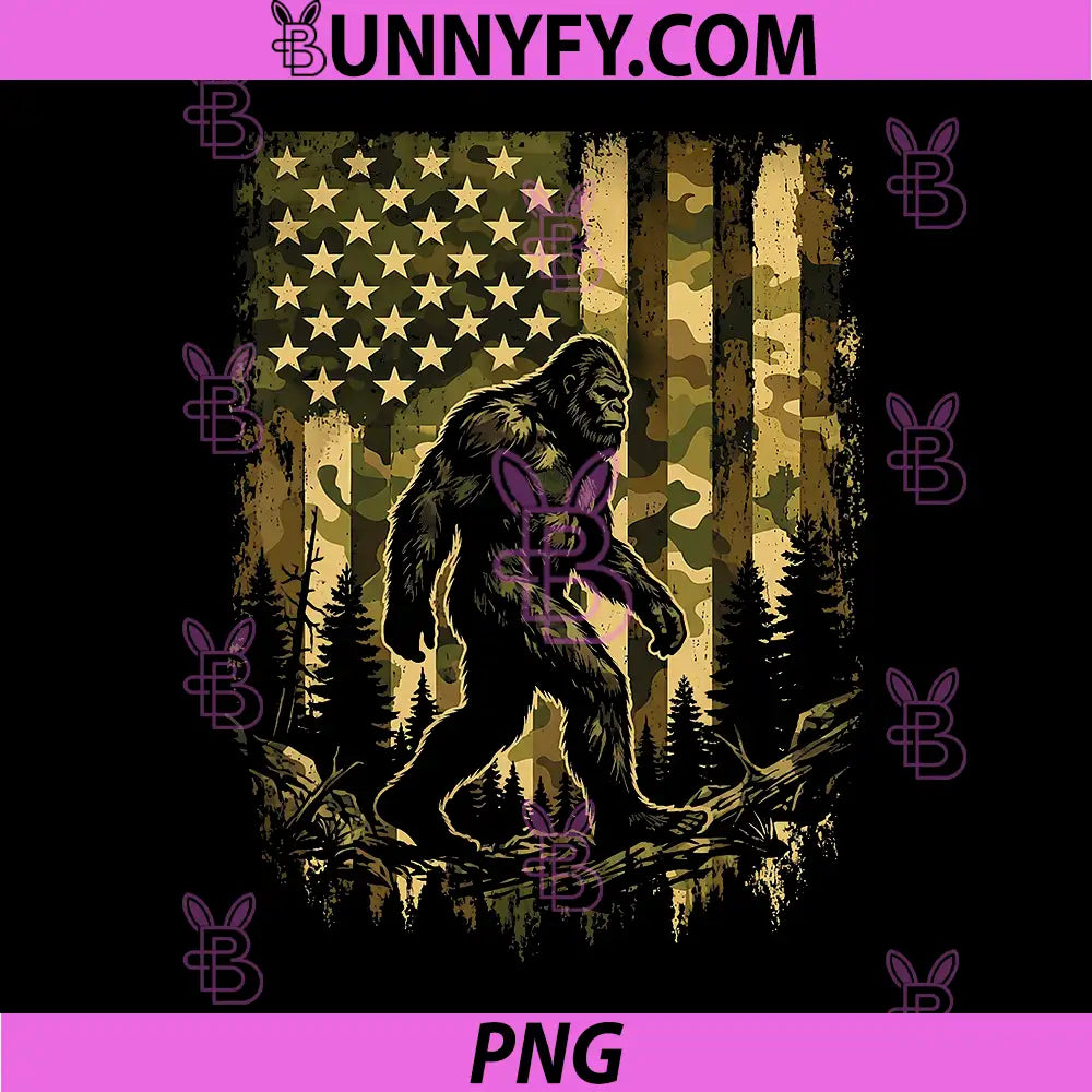 Camo American Flag Bigfoot PNG, USA Camouflage Sasquatch PNG