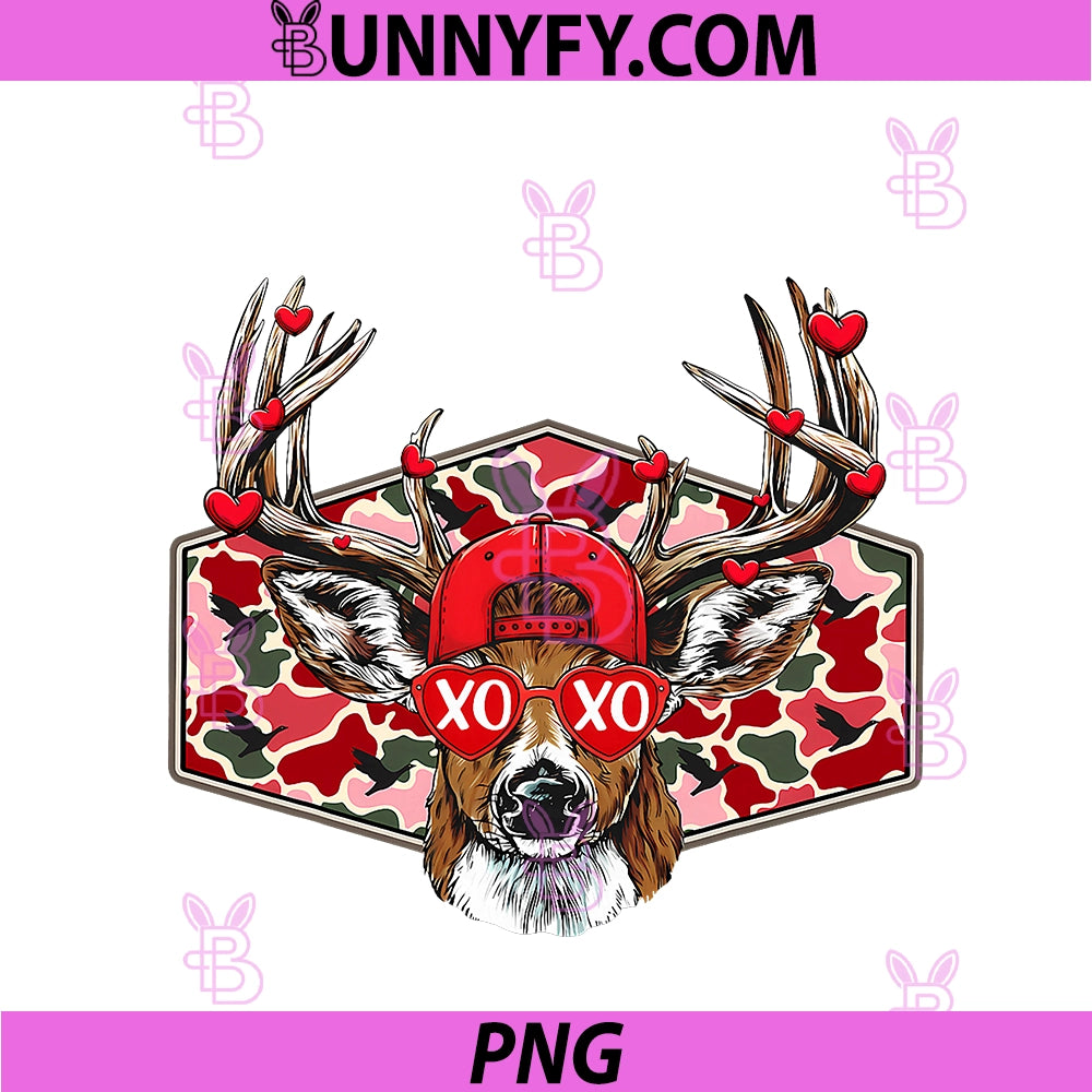 Camo Deer Head Buck XOXO PNG, Hunting Hunter Valentine's Day PNG