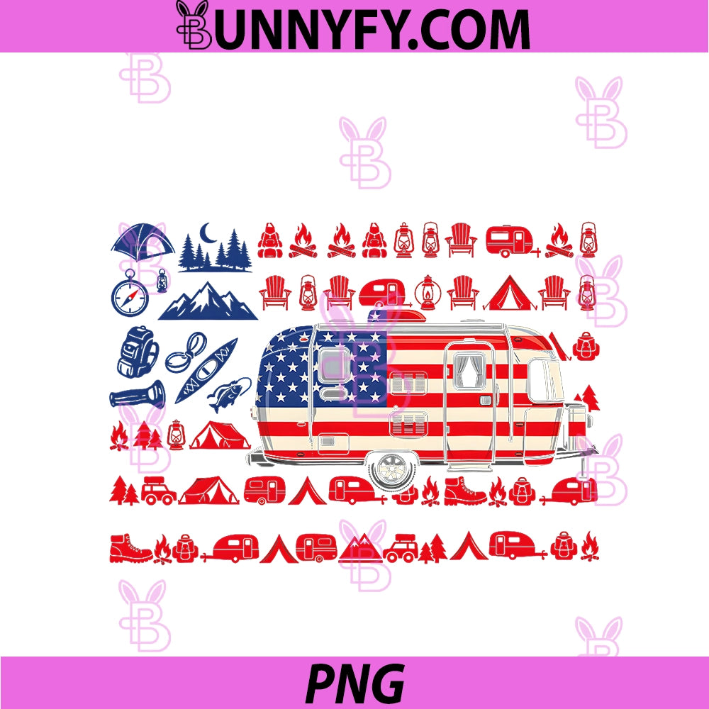 Camping Patriotic American Flag Tent Camper PNG, 4th Of July PNG