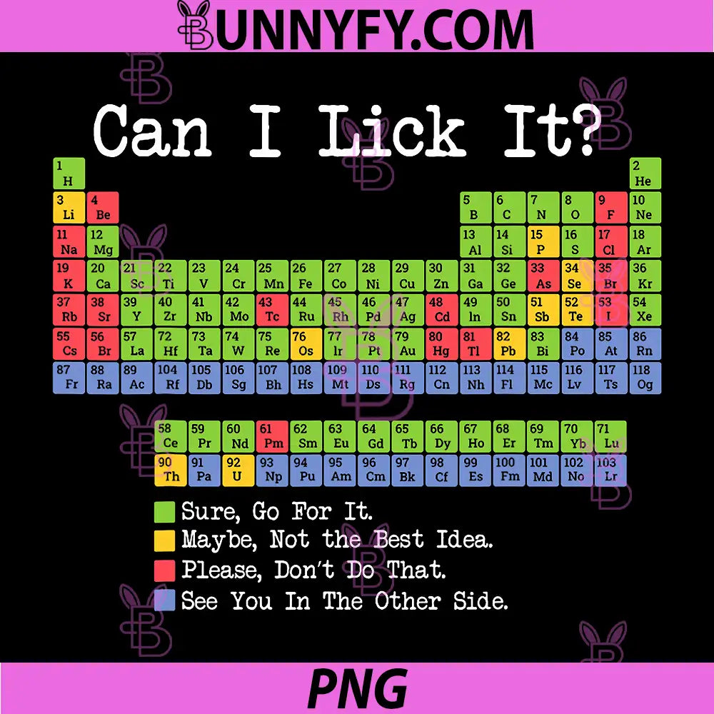 Can I Lick It Periodic Table PNG, Funny Science Teacher & Student PNG