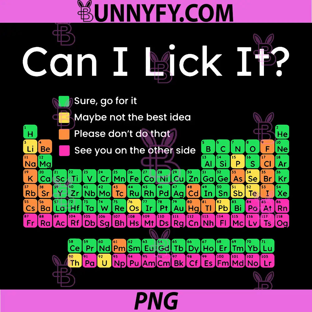 Can I Lick It Periodic Table PNG, Chemistry Humor Science Chart PNG
