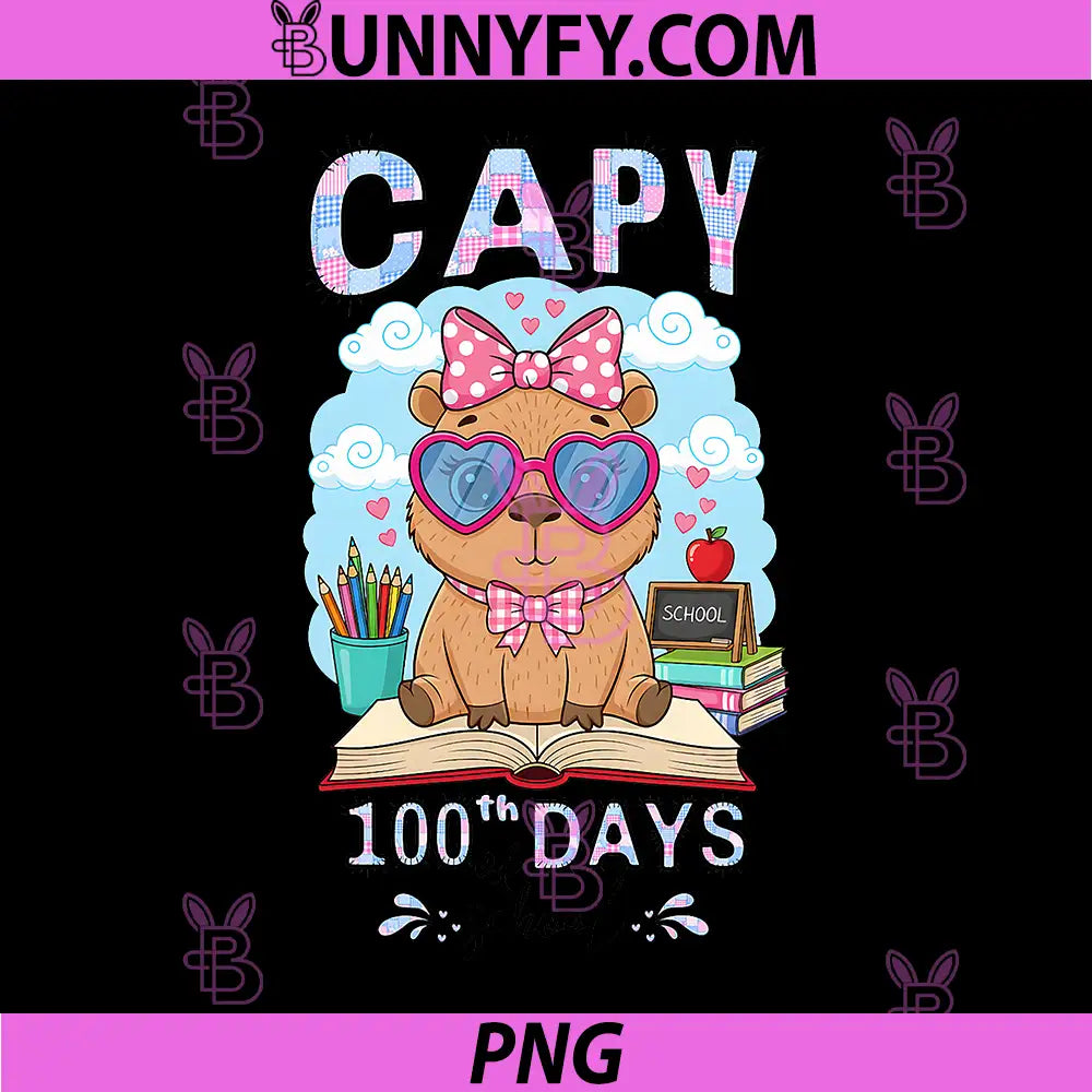 Capy 100th Days of School PNG, Capybara 100 Days Smarter Cute PNG