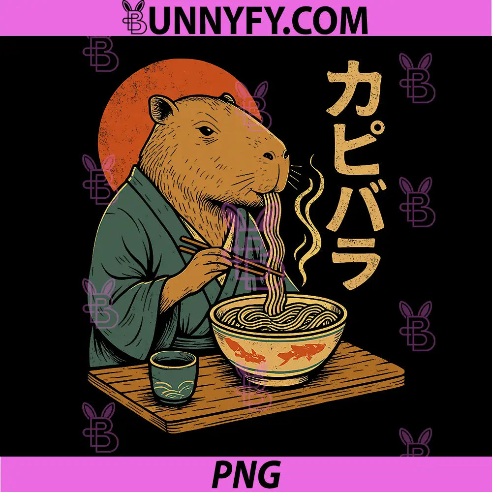 Capybara Eating Ramen PNG, Noodles Vintage Japanese Capybara PNG