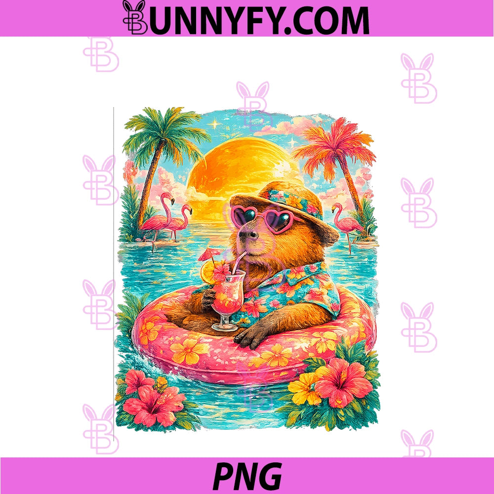 Capybara Pool Party PNG, Tropical Summer Chill Animal Vibes PNG