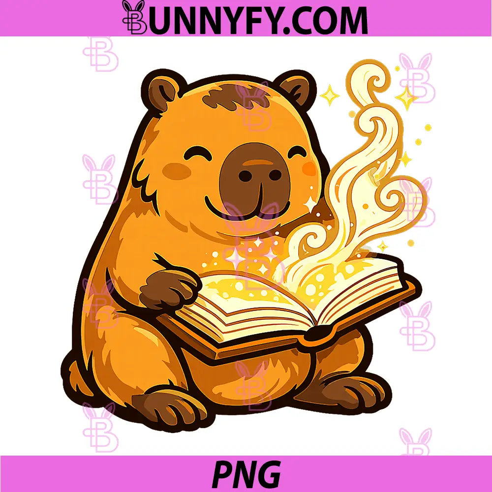 Cute Capybara Reading Magic Book PNG, Book Lover Animal PNG
