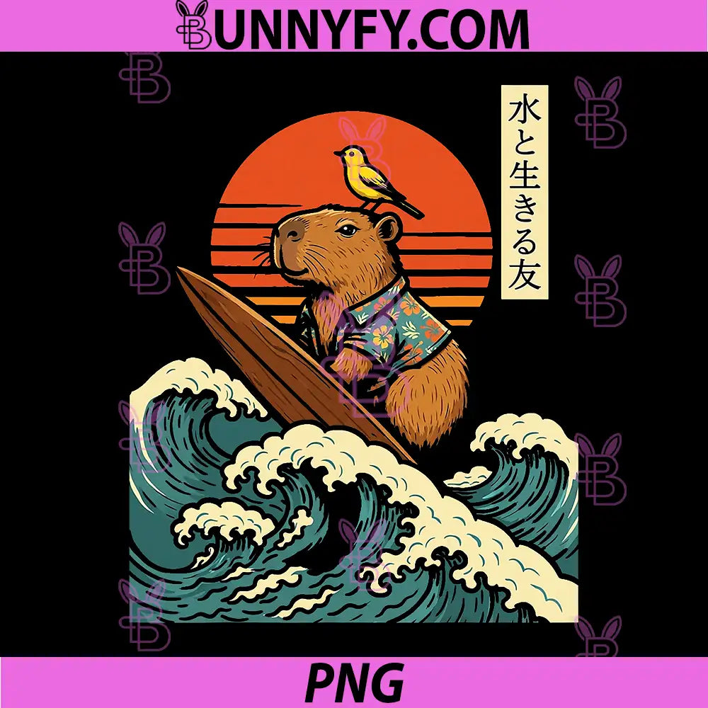 Capybara Surfing Cute Animal PNG, Beach Summer Ocean Rodent PNG