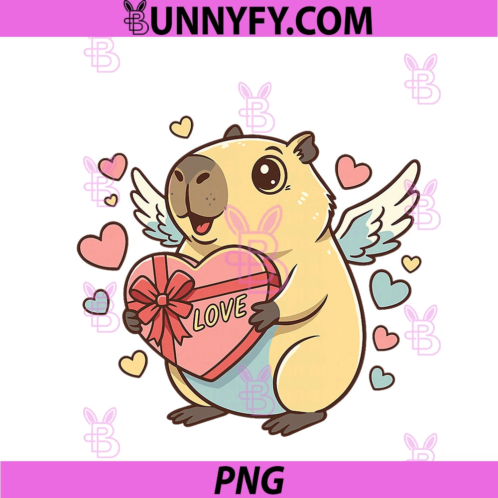 Capybara Valentine's Day Cupid PNG, Funny Cavy Love Heart Graphic PNG