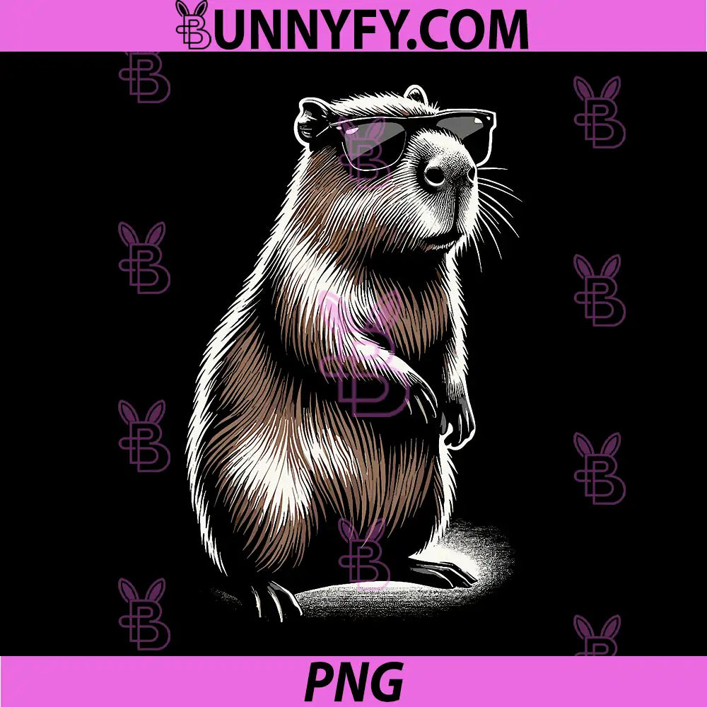 Cool Capybara With Sunglasses Vintage PNG, Funny Rodent Animal Art PNG