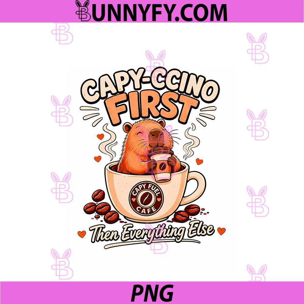 Capyccino First Cute PNG, Capybara Coffee Lover Cartoon PNG