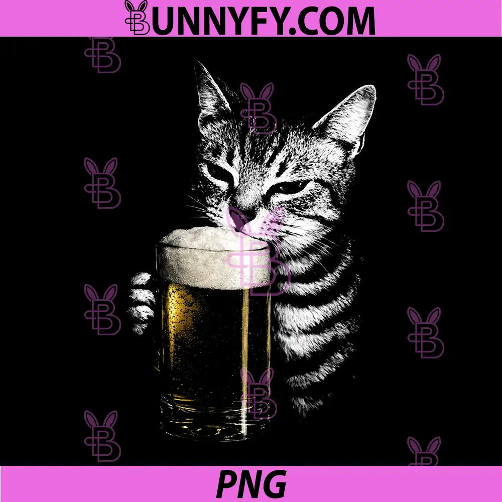Cat Beer Y2k Vintage 90s PNG, Funny Cat with Beer Humor Animal PNG