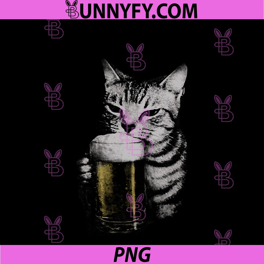 Cat Beer Y2k Vintage 90s PNG, Funny Cats Meme Fun Kitty Drunk PNG