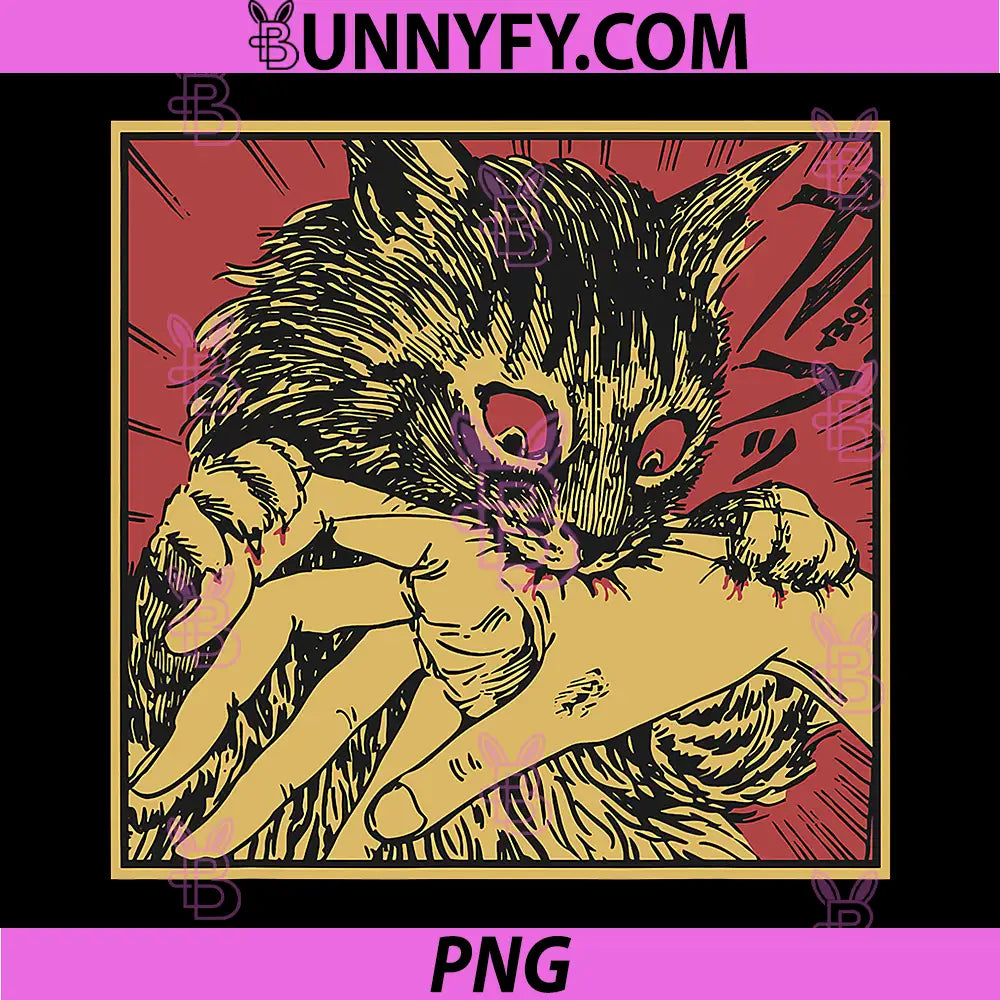 Cat Bite Horror Anime PNG, Creepy Crazy Cat Japanese PNG