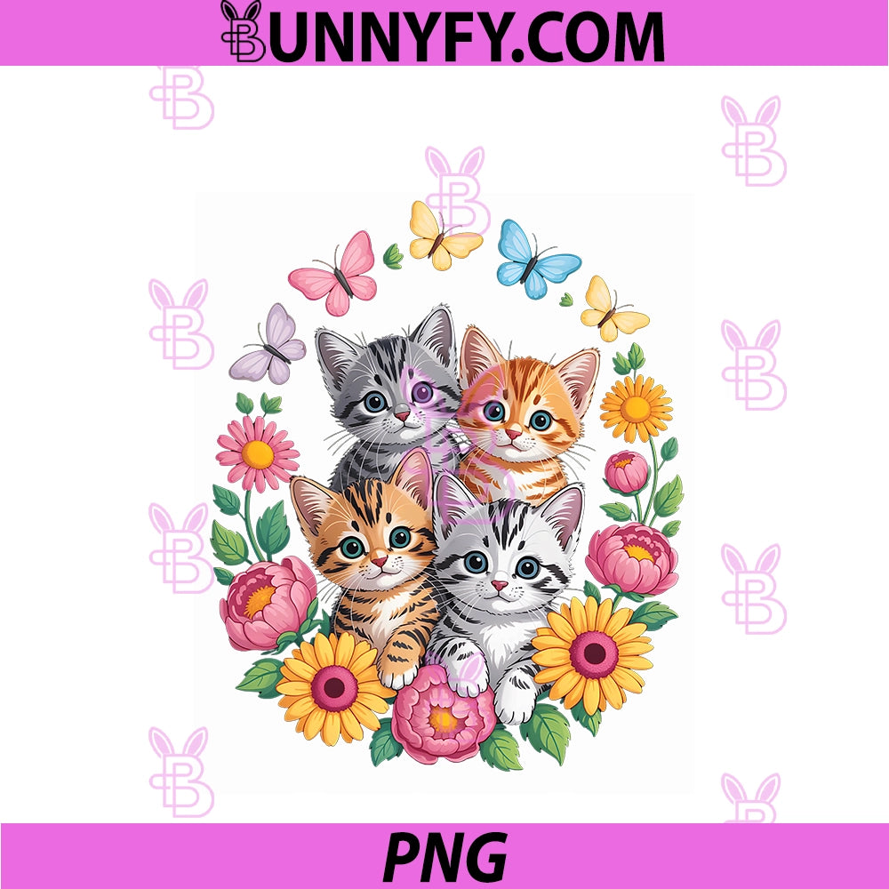 Cat Flower Floral Cute Kitten PNG, Vintage Flowers Art Cat Lover PNG