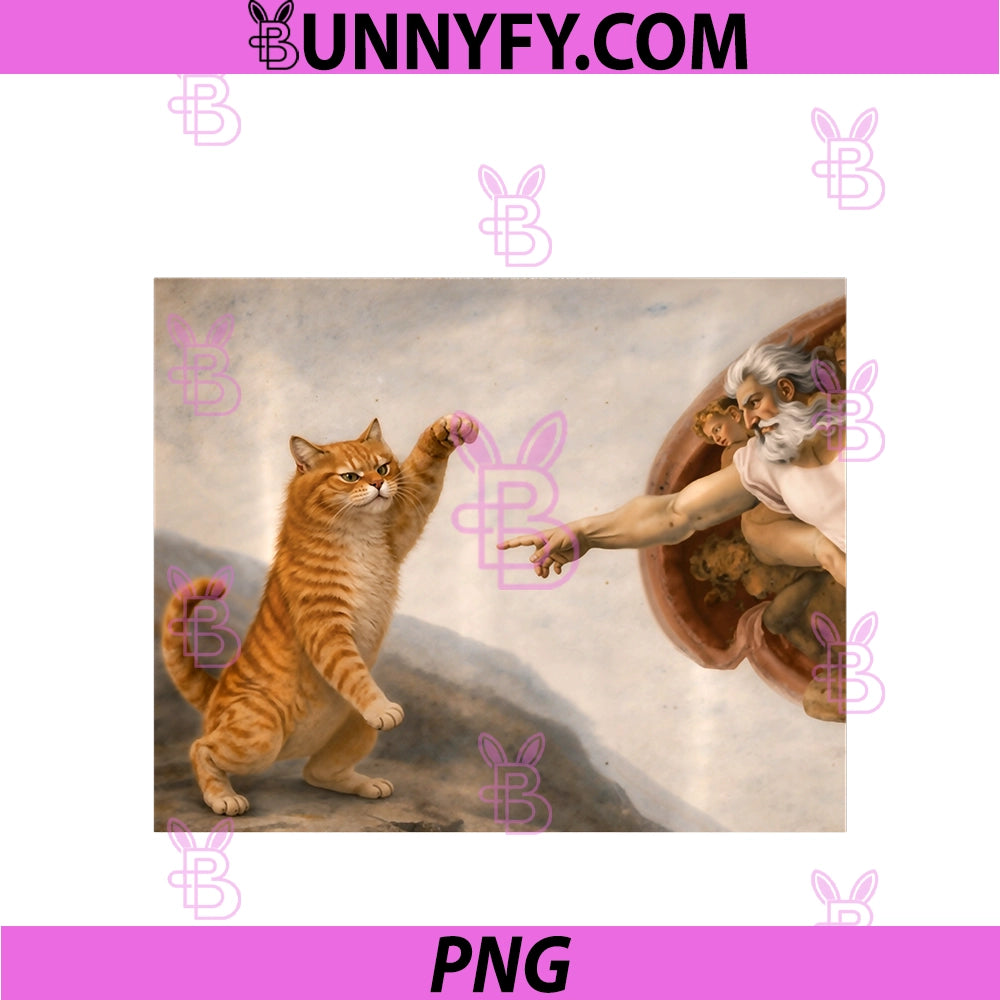 Cat God Creation Of Adam Meme PNG, Cat Lover Kitten Owner Kitty PNG