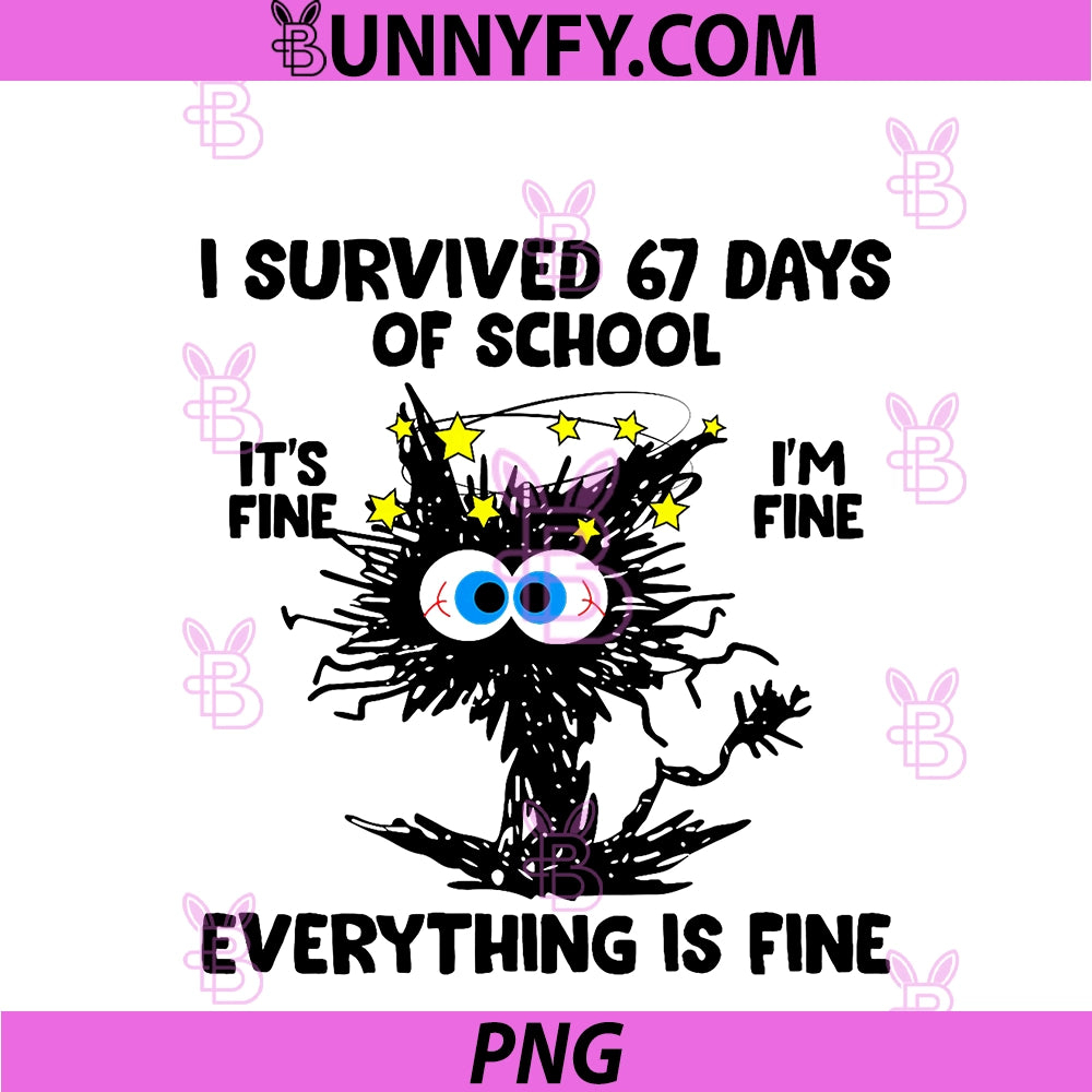 Cat I Survived 67 Days Of School PNG, Teachers Students Six Seven PNG