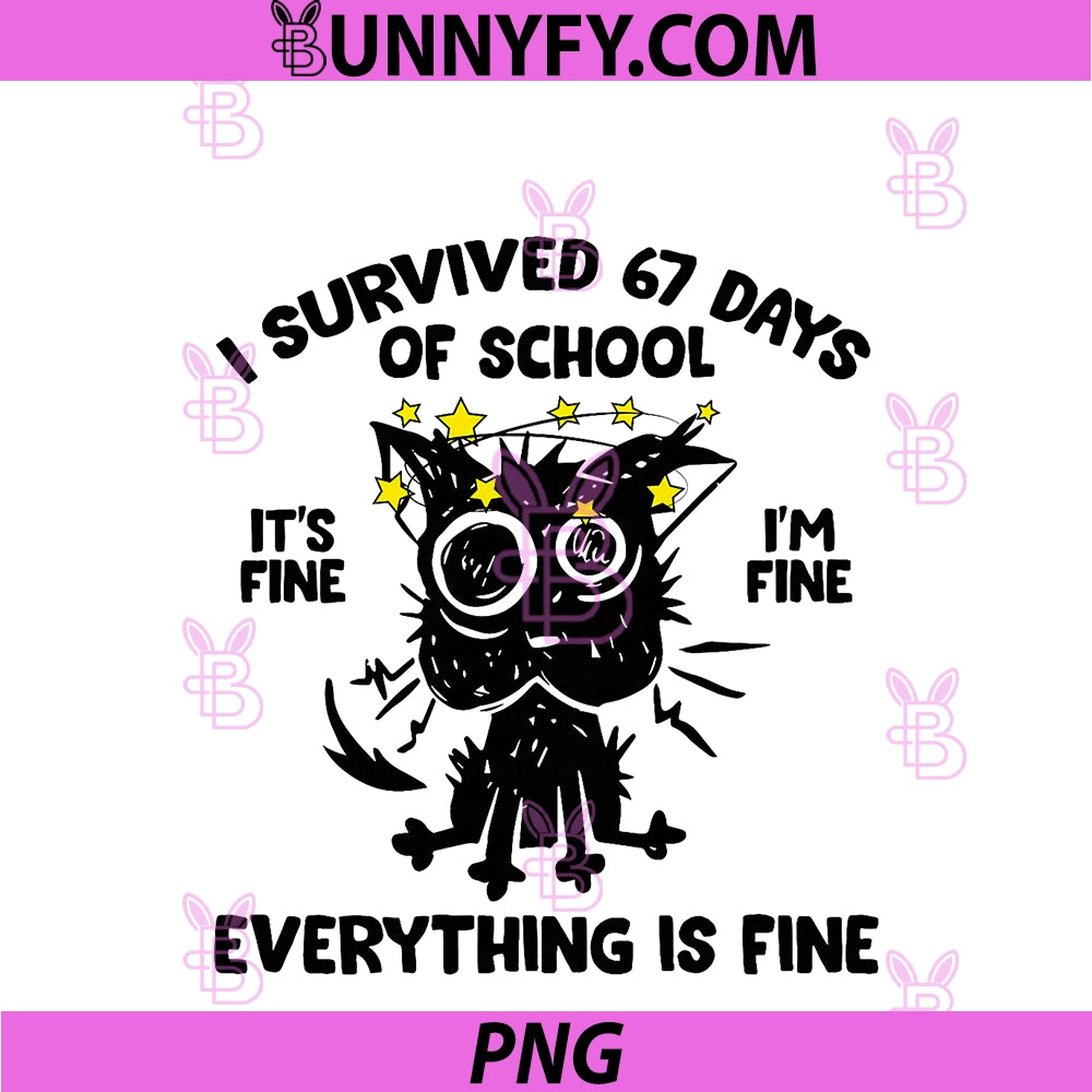 Cat I Survived 67 Days Of School PNG, Teachers Students Six Seven PNG