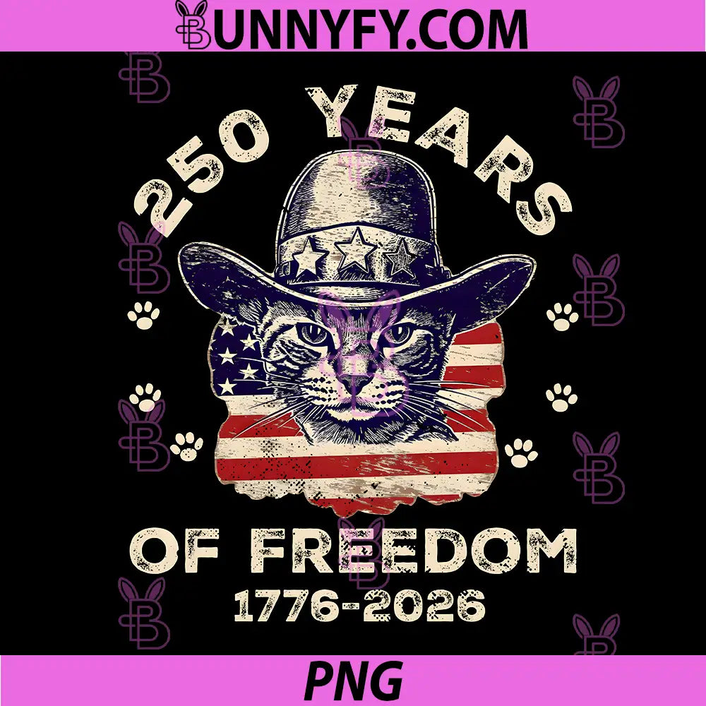 Cat Lover Patriotic 250 Years PNG, Freedom American Flag 4th July PNG