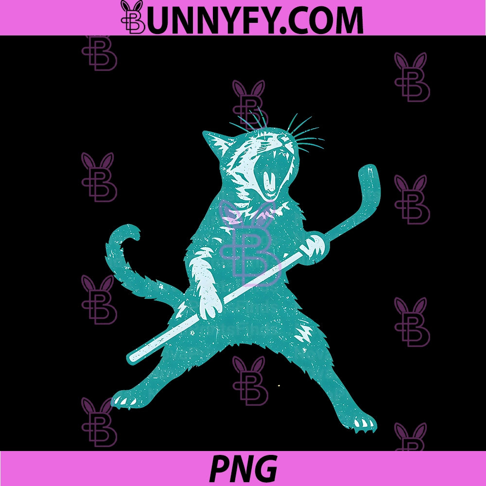 Cat Playing Hockey On Ice Fun Sports PNG, Cat Fan Vintage Design PNG