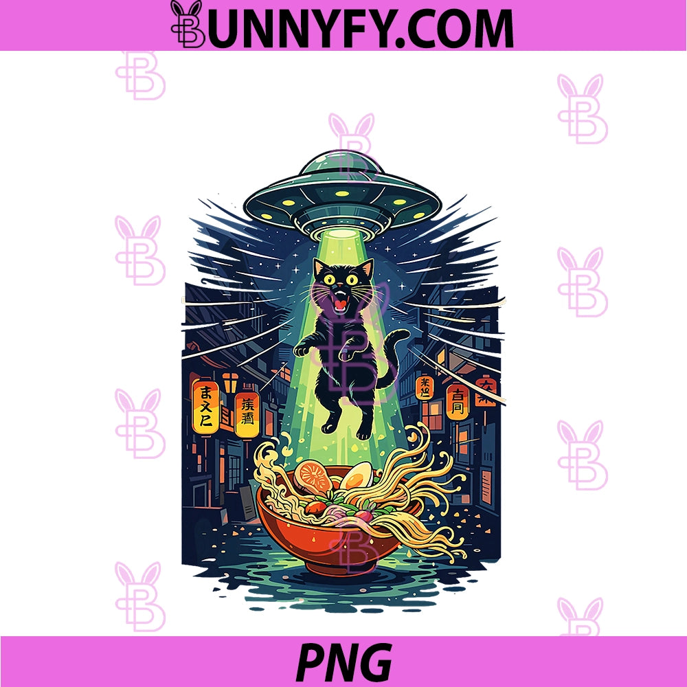 Cat Ramen UFO PNG, Japanese Anime Graphic PNG