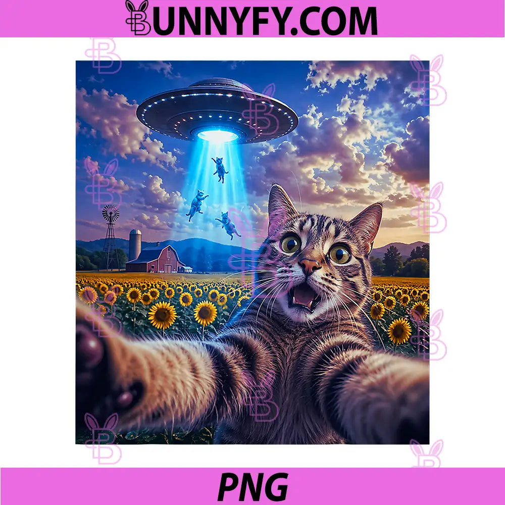 Cat Selfie with Alien UFO PNG, Funny Cat PNG
