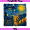 Cat Selfie with UFO Cats Starry Night PNG, Van Gogh Performance PNG