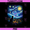 Van Gogh Starry Night Cat Over Village PNG, Artistic Cat Lover Design PNG