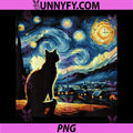 Cat Starry Night Van Gogh PNG, Kitty Painting Art Performance PNG