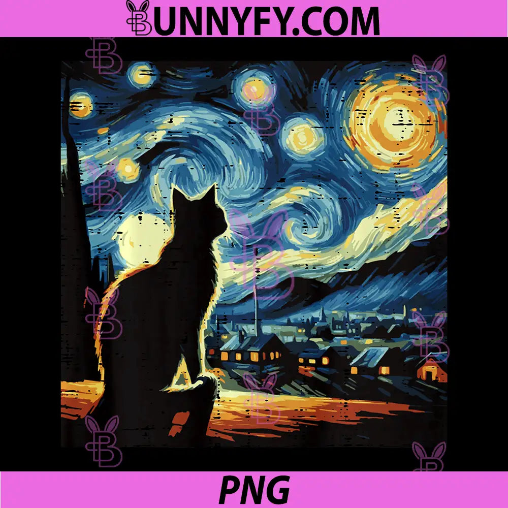 Cat Starry Night Van Gogh PNG, Kitty Painting Art Performance PNG