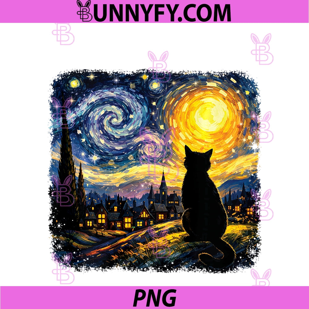 Cat Starry Night Van Gogh PNG, Cat For Cat Lover Cat Mom Cat Dad Performance PNG