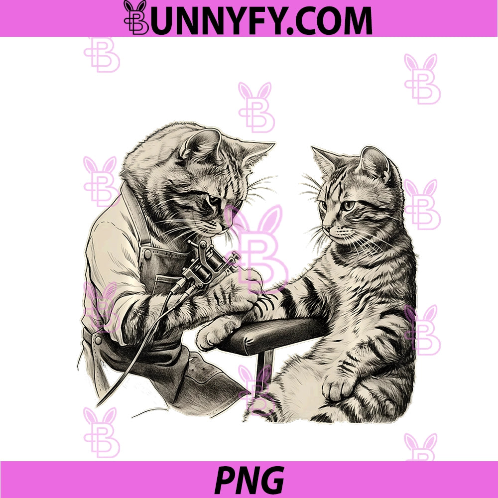 Cat Tattooing Cat PNG, Funny Meme Inked Kitty Humor Tattoo Artist PNG